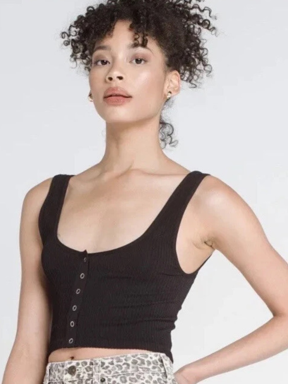 FREE PEOPLE Hailey's Henley Black Brami Scoop Neck Crop Top Size M/L